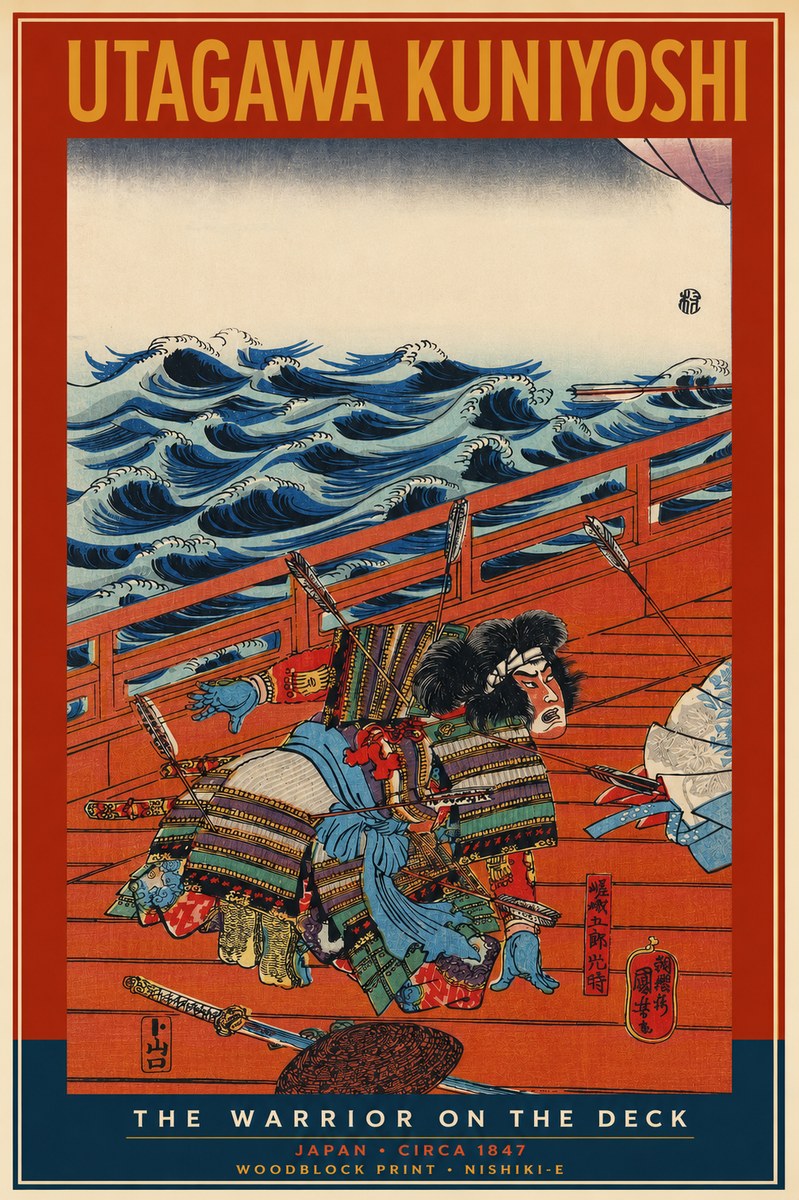 Utagawa Kuniyoshi The Warrior on the Deck No2 - Póster