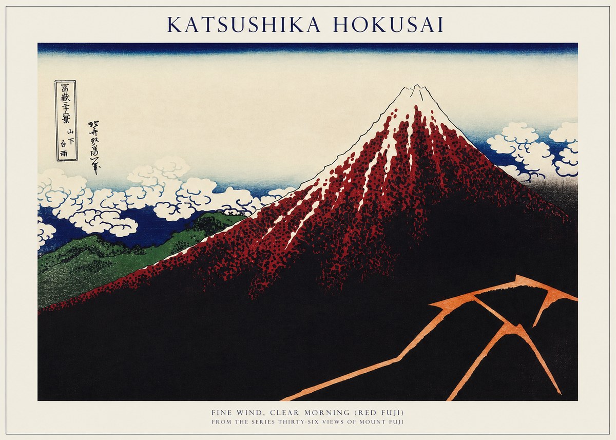 Katsushika Hokusai Fine Wind, Clear Morning (Red Fuji) II No1 - Póster