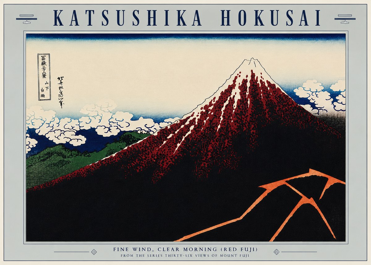 Katsushika Hokusai Fine Wind, Clear Morning (Red Fuji) II No5 - Póster