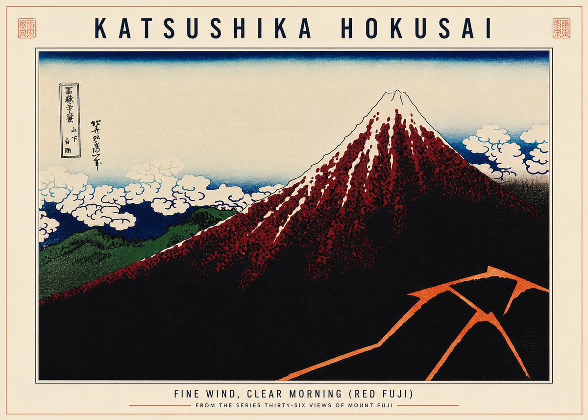 Katsushika Hokusai Fine Wind, Clear Morning (Red Fuji) II No6 - Póster