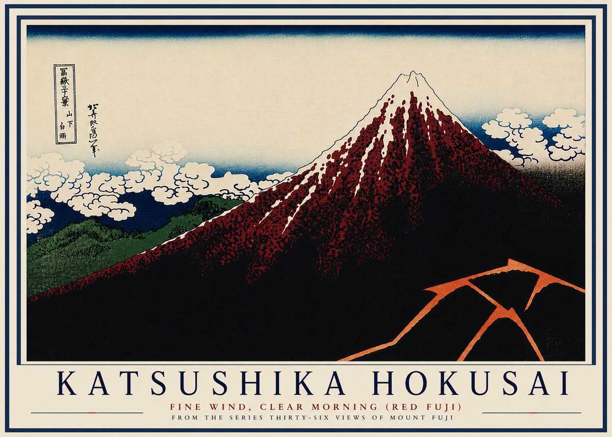 Katsushika Hokusai Fine Wind, Clear Morning (Red Fuji) II No7 - Póster