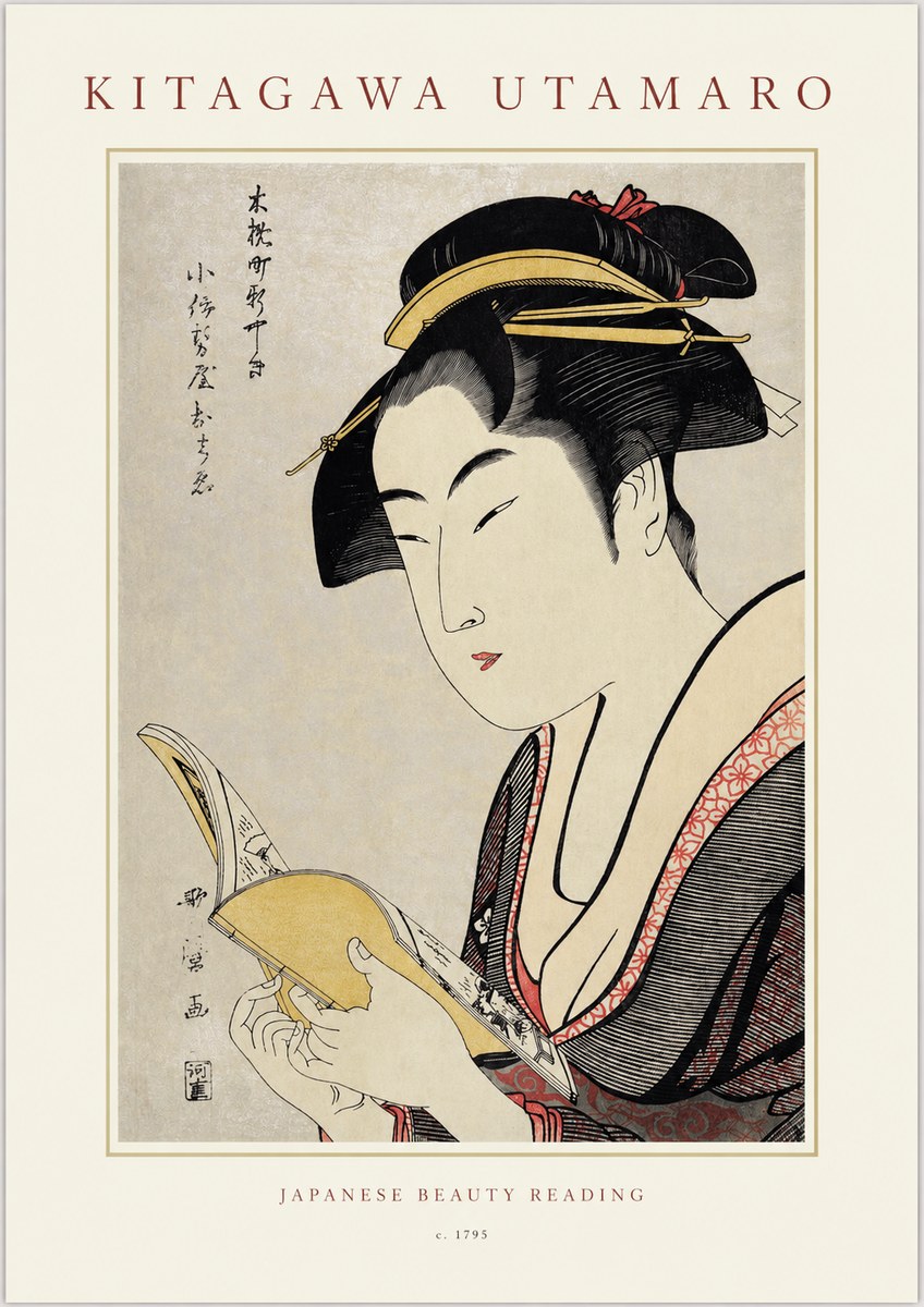 Kitagawa Utamaro Japanese Beauty Reading No1 - Póster