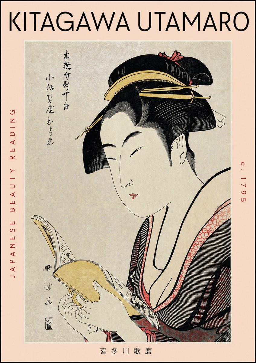 Kitagawa Utamaro Japanese Beauty Reading No3 - Póster
