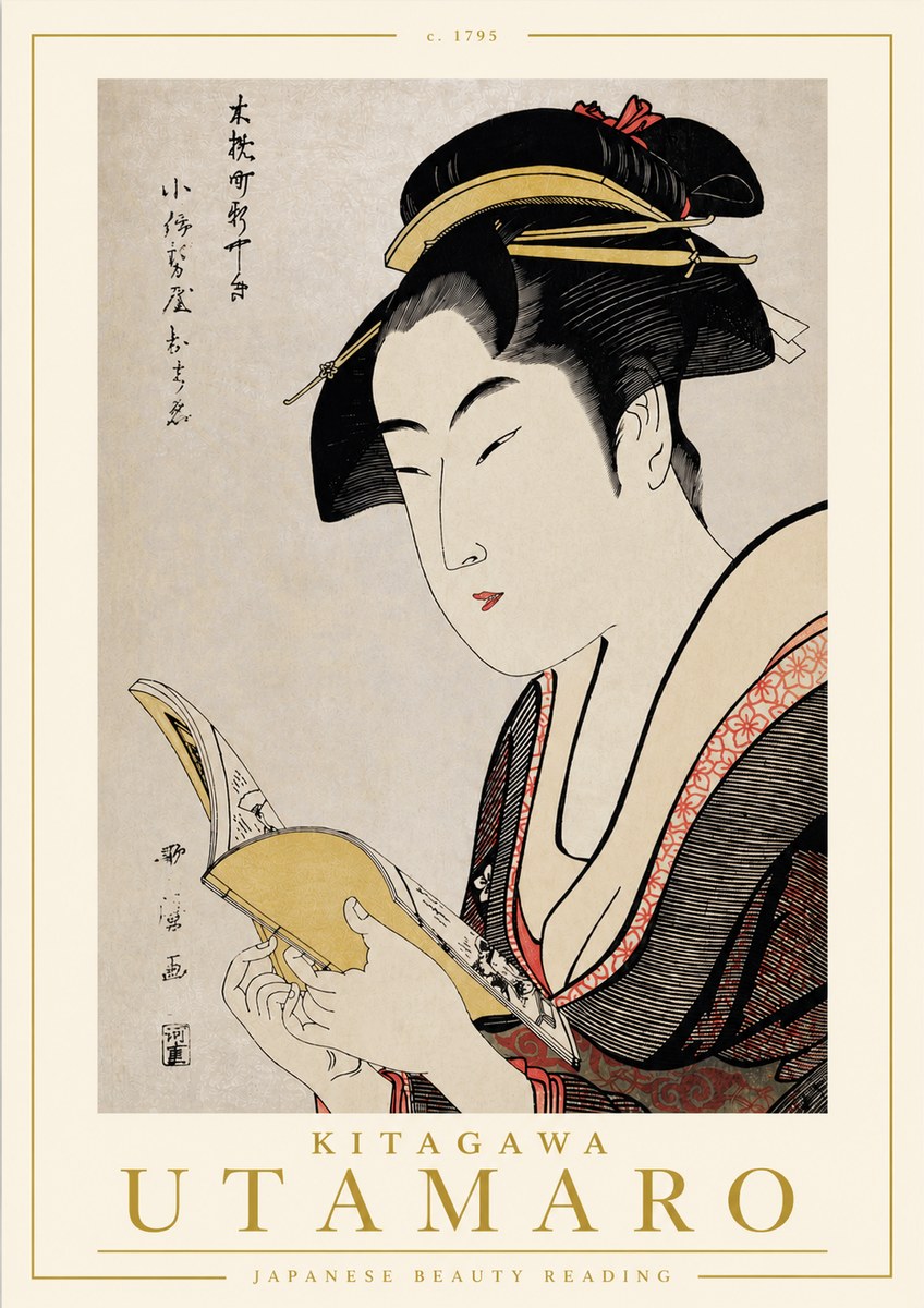 Kitagawa Utamaro Japanese Beauty Reading No4 - Póster