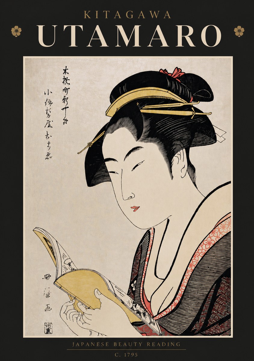 Kitagawa Utamaro Japanese Beauty Reading No6 - Póster