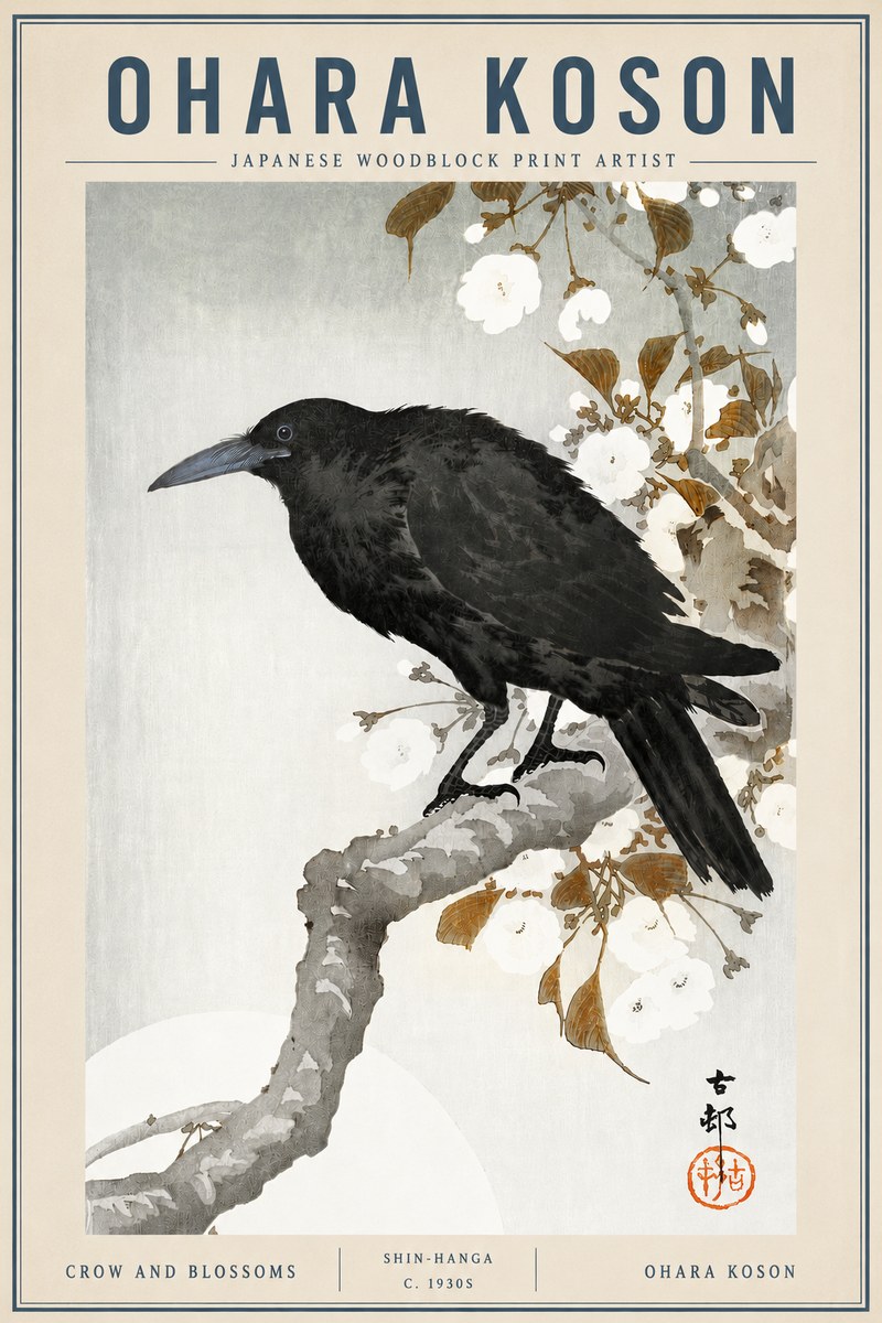 Ohara Koson Crow and Blossoms I No3 - Póster