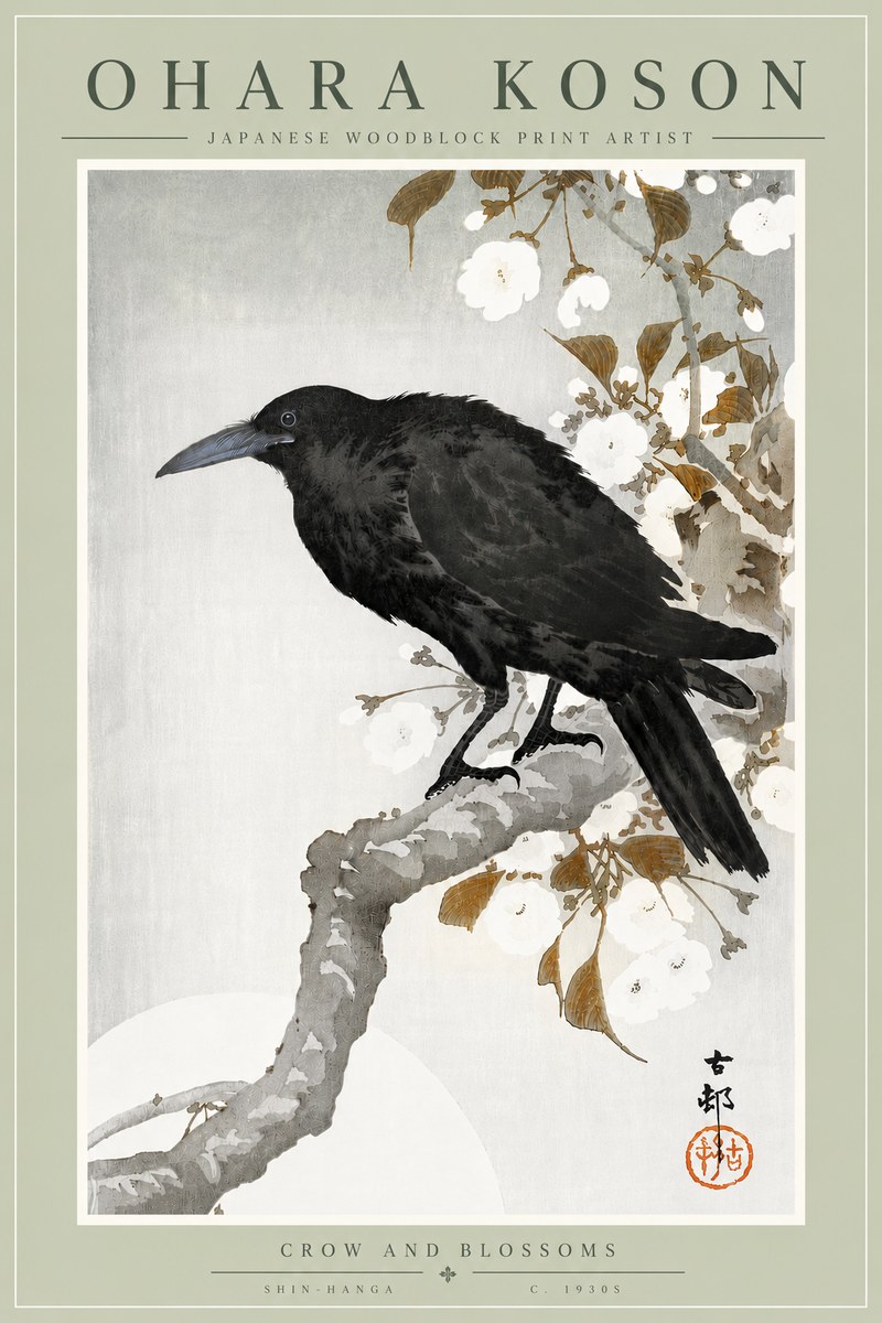 Ohara Koson Crow and Blossoms I No6 - Póster