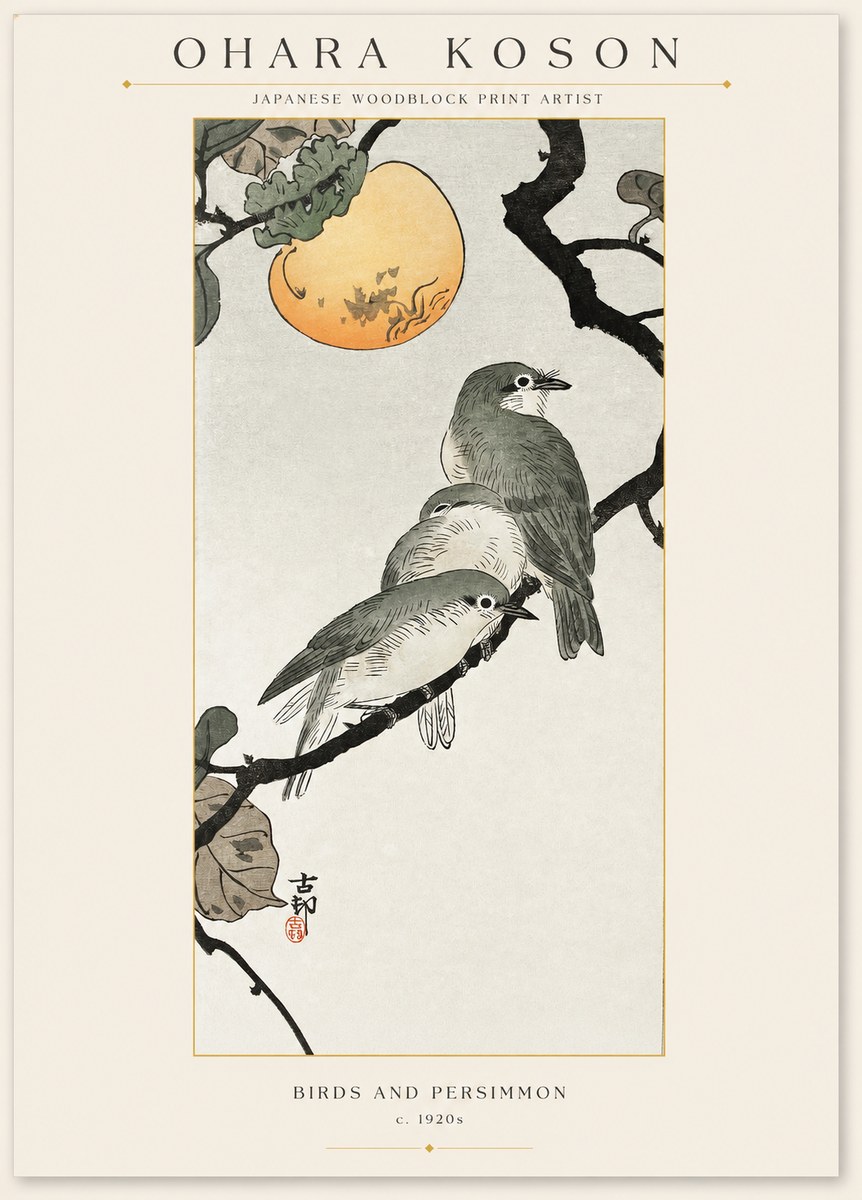 Ohara Koson Birds and Persimmon No1 - Póster
