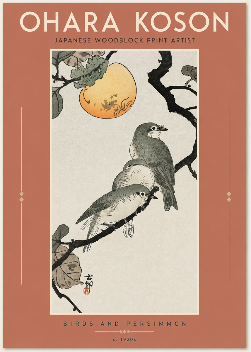 Ohara Koson Birds and Persimmon No2 - Póster