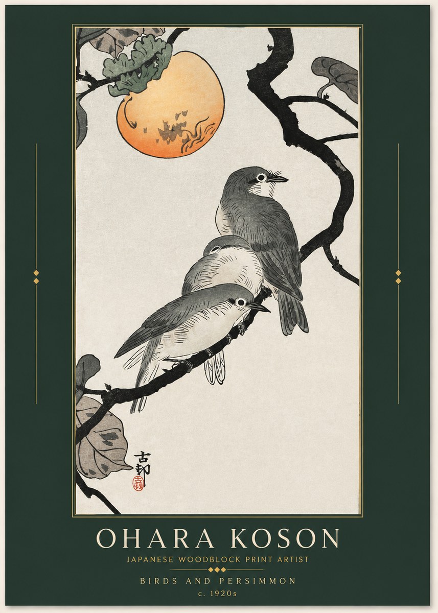 Ohara Koson Birds and Persimmon No3 - Póster
