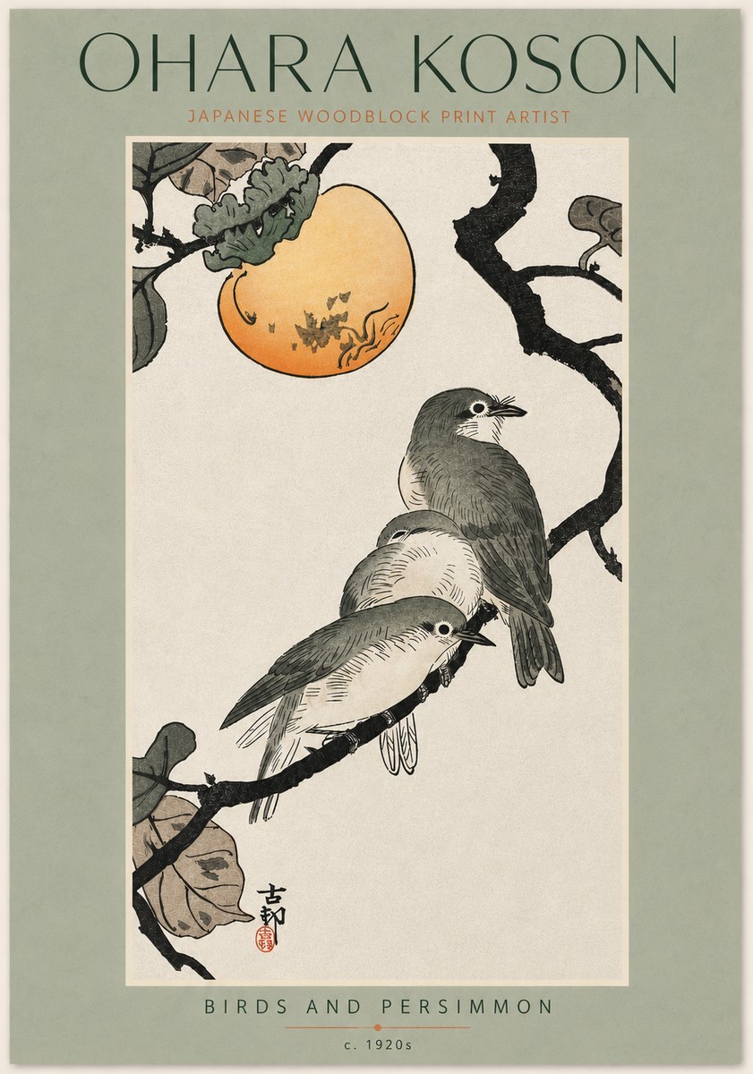 Ohara Koson Birds and Persimmon No5 - Póster