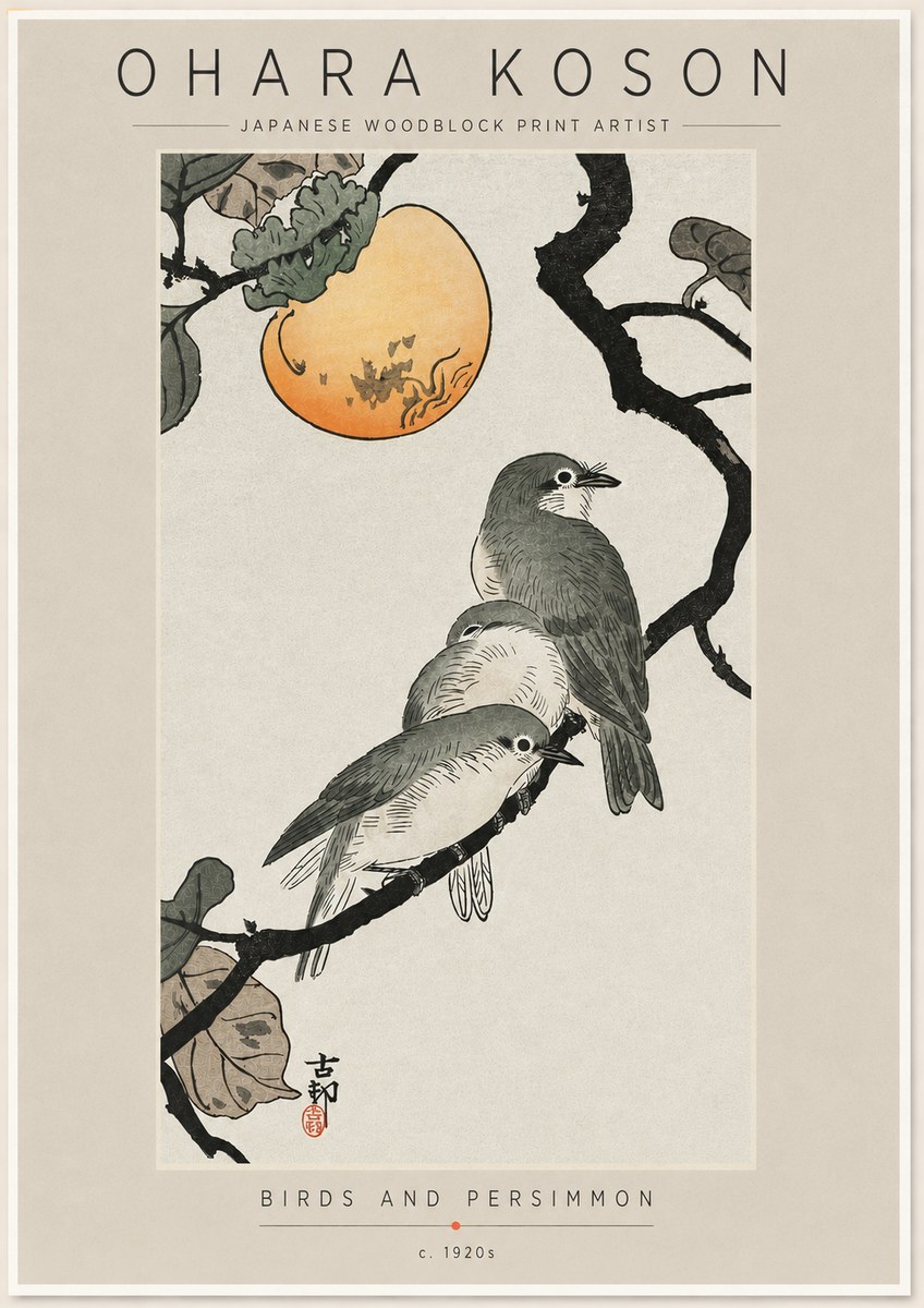 Ohara Koson Birds and Persimmon No6 - Póster