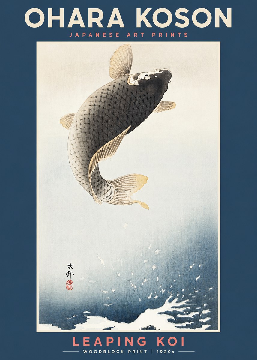Ohara Koson Leaping Koi I No2 - Póster