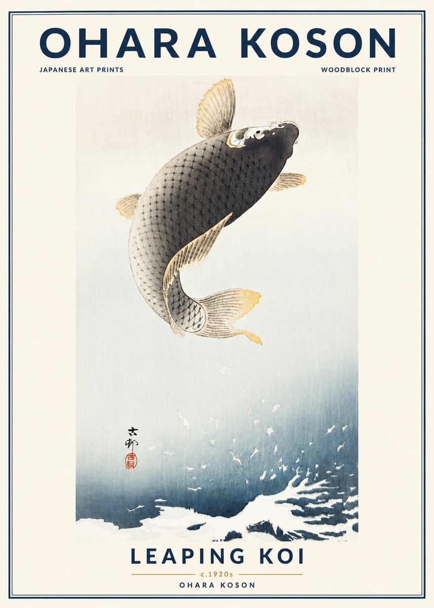 Ohara Koson Leaping Koi I No4 - Póster