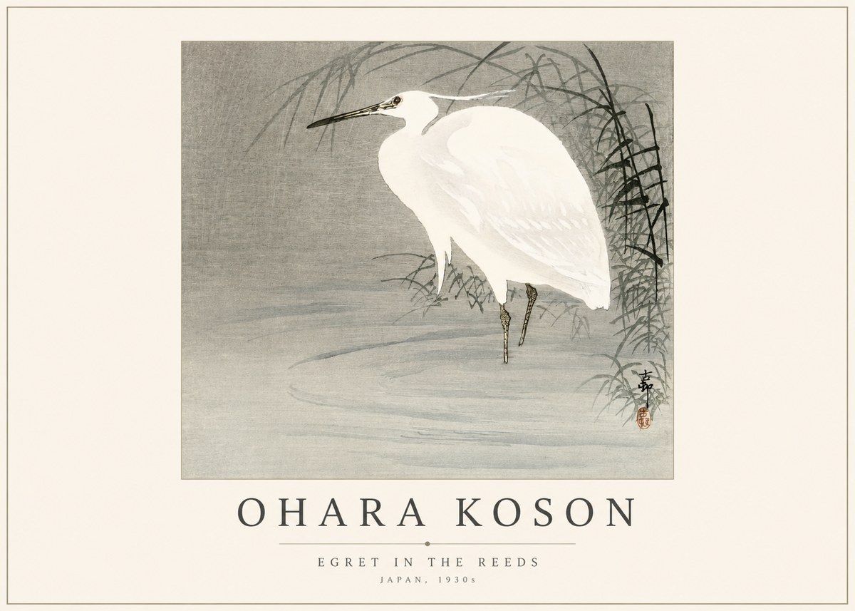 Ohara Koson Egret in the Reeds No1 - Póster