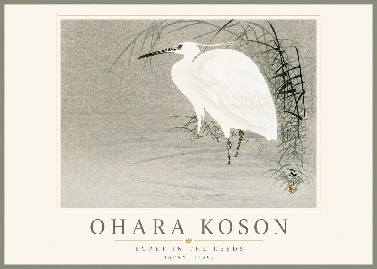 Ohara Koson Egret in the Reeds No5 - Póster