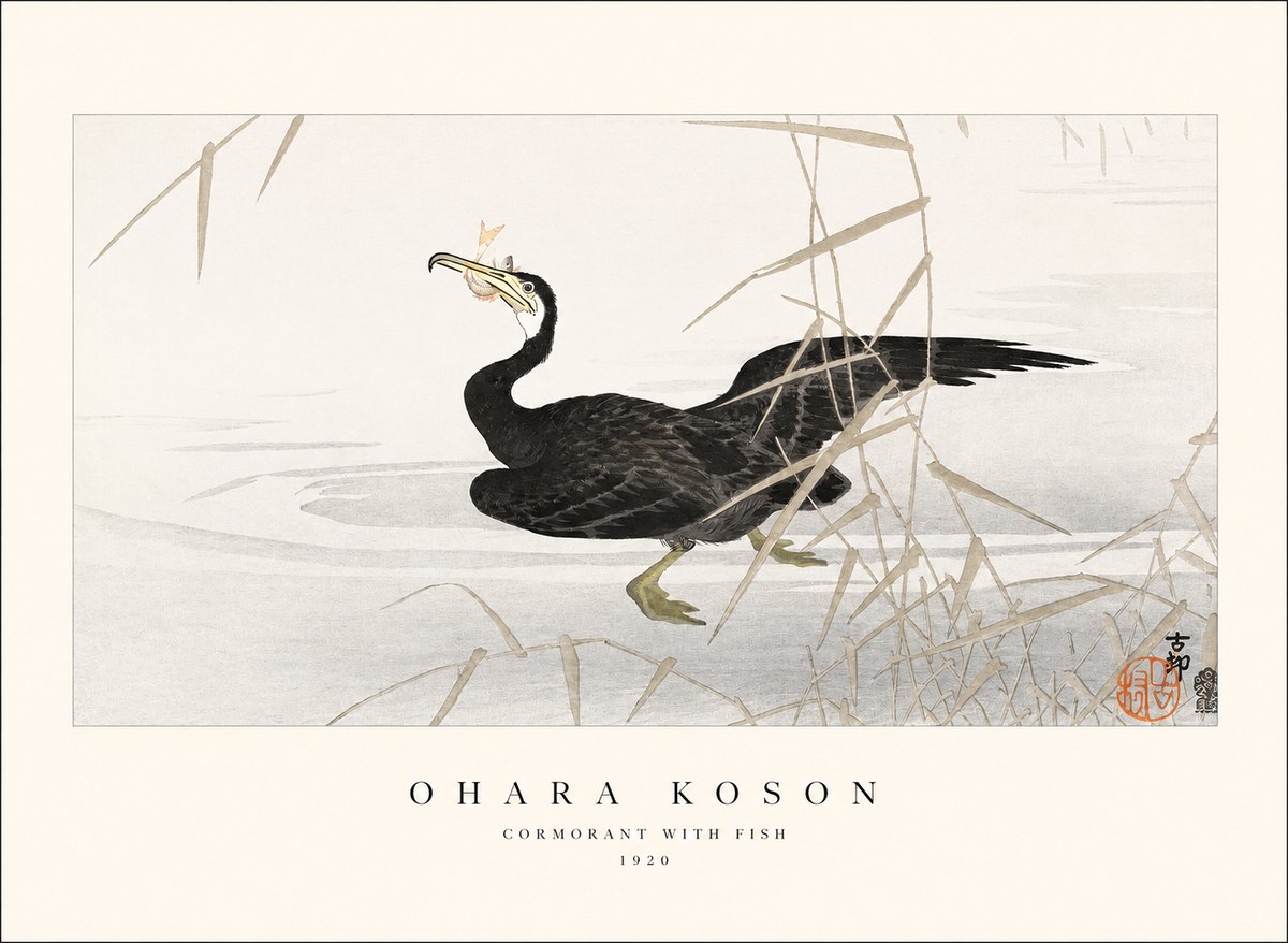 Ohara Koson Cormorant with Fish No1 - Póster