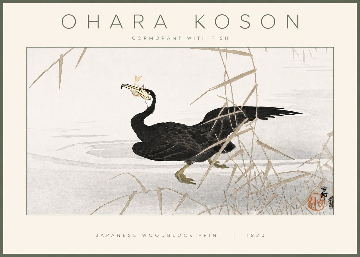 Ohara Koson Cormorant with Fish No3 - Póster