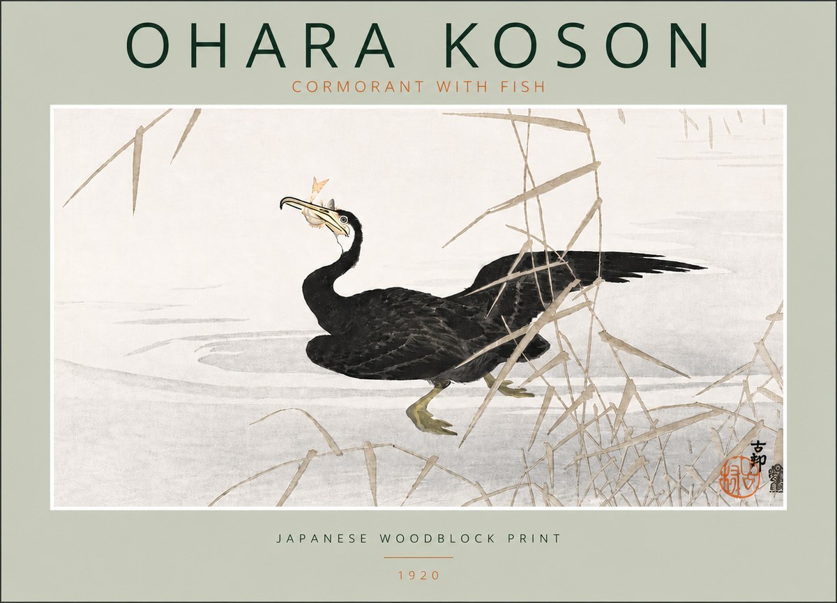 Ohara Koson Cormorant with Fish No5 - Póster