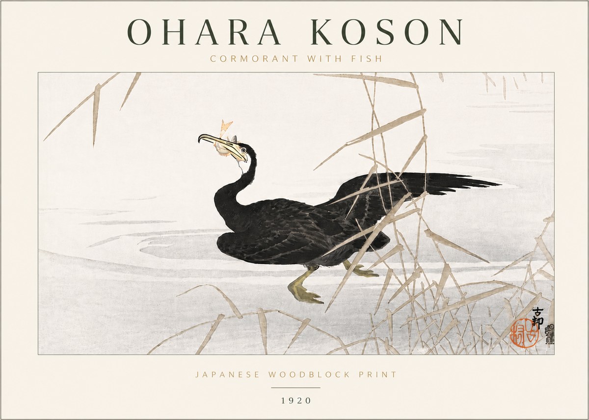 Ohara Koson Cormorant with Fish No6 - Póster