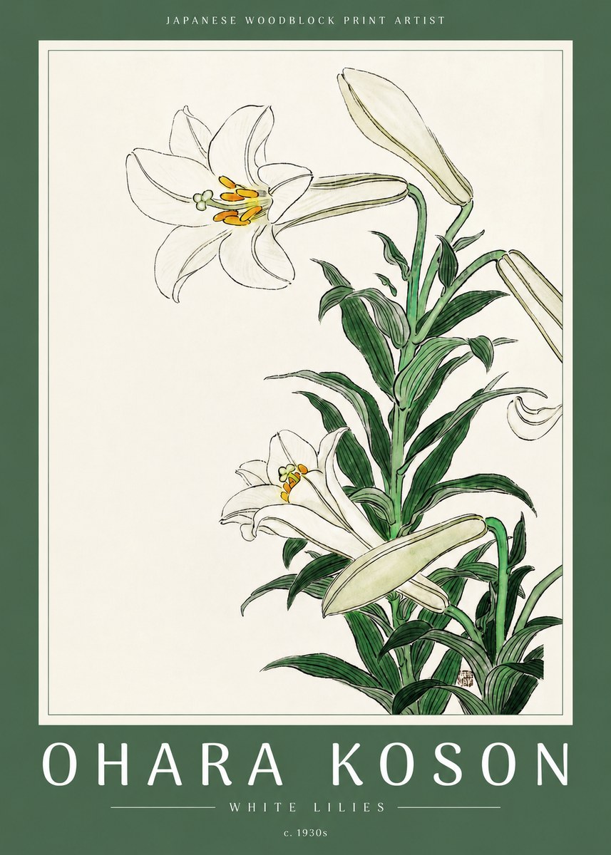 Ohara Koson White Lilies No2 - Póster