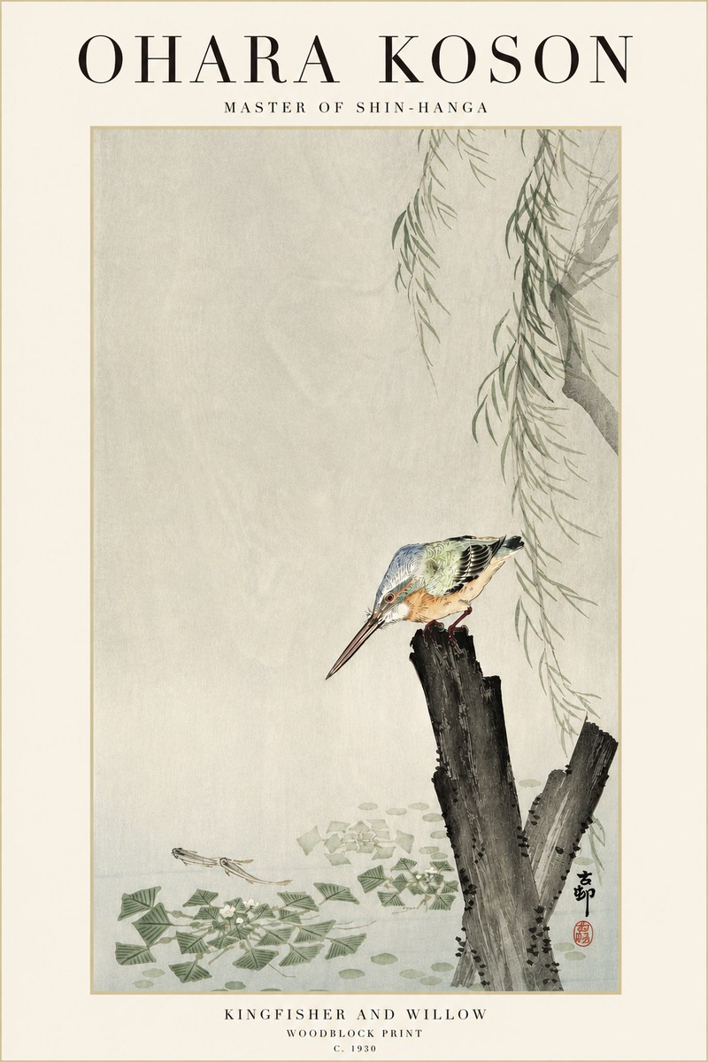Ohara Koson Kingfisher and Willow No3 - Póster