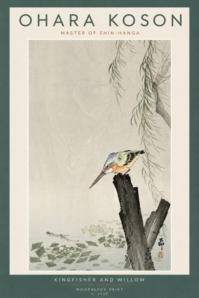 Ohara Koson Kingfisher and Willow No6 - Póster