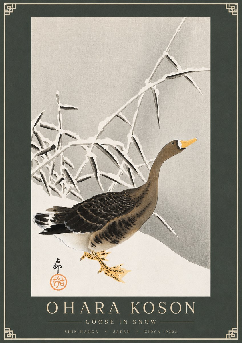 Ohara Koson Goose in Snow No4 - Póster