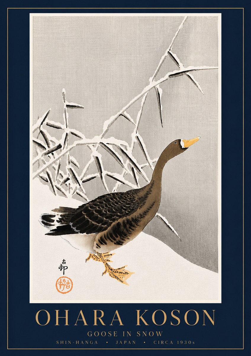 Ohara Koson Goose in Snow No6 - Póster