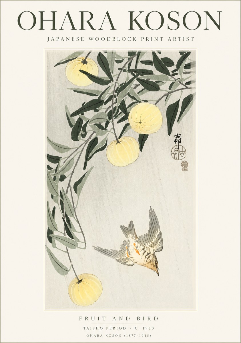 Ohara Koson Fruit and Bird No1 - Póster