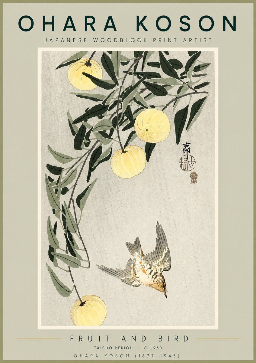 Ohara Koson Fruit and Bird No2 - Póster