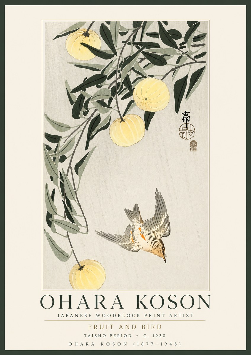 Ohara Koson Fruit and Bird No3 - Póster