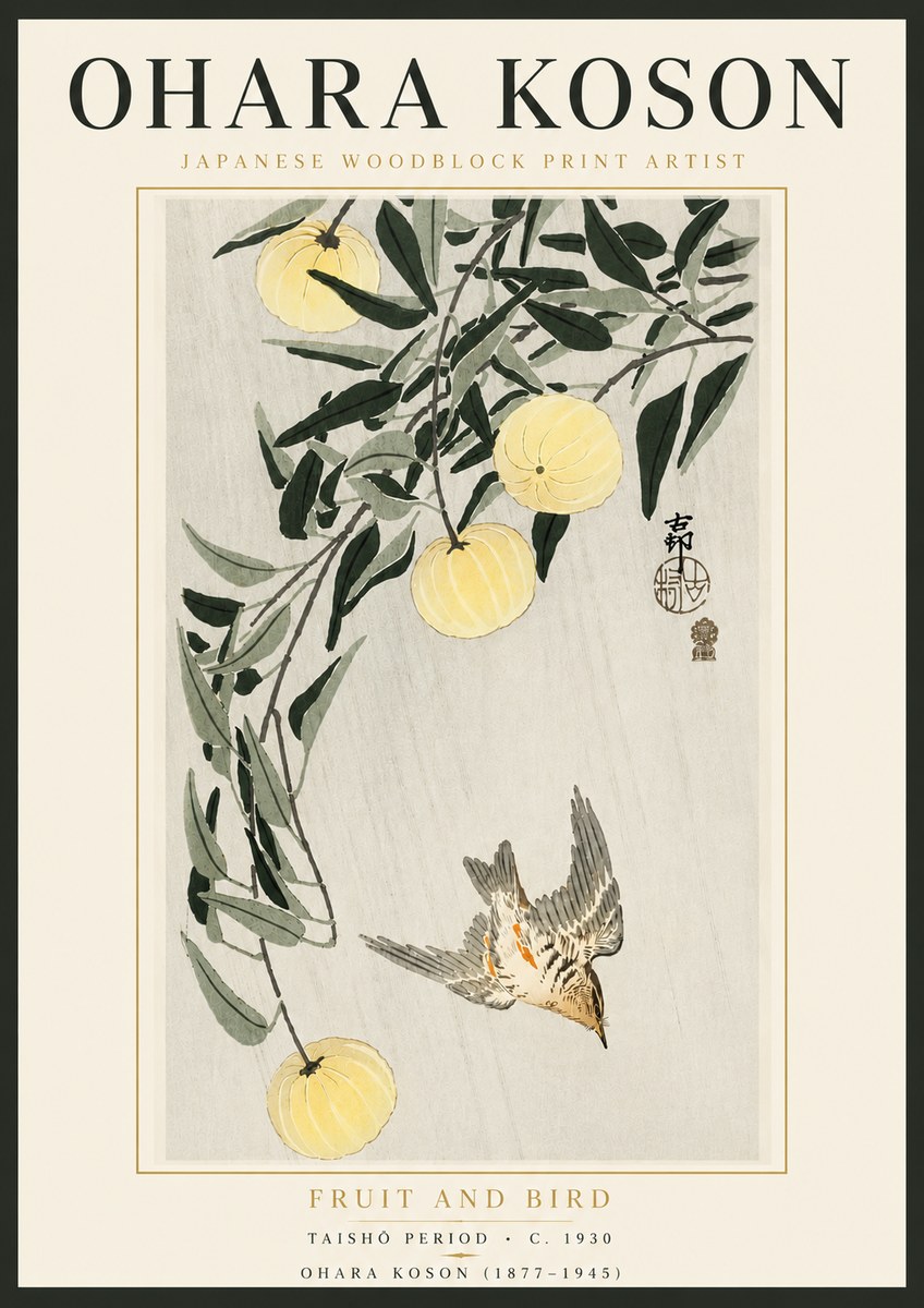 Ohara Koson Fruit and Bird No5 - Póster