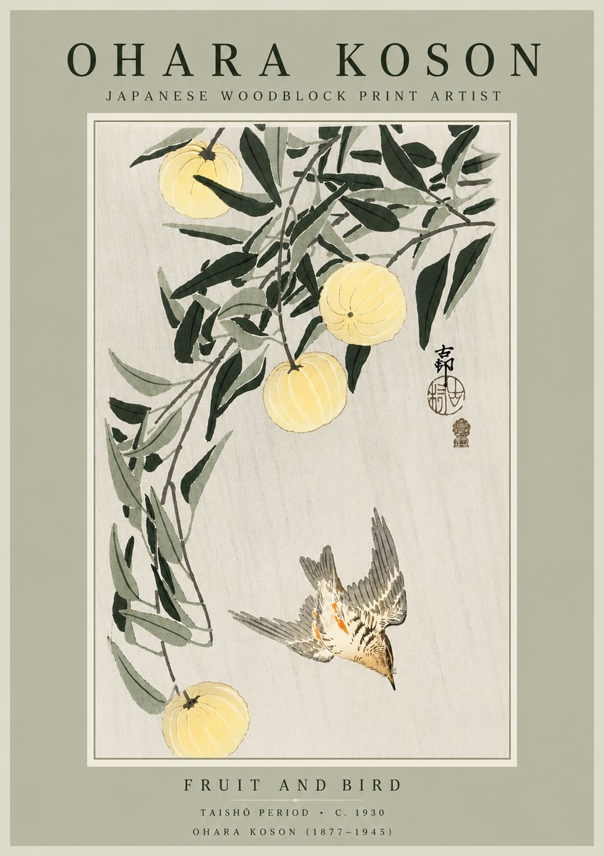 Ohara Koson Fruit and Bird No6 - Póster