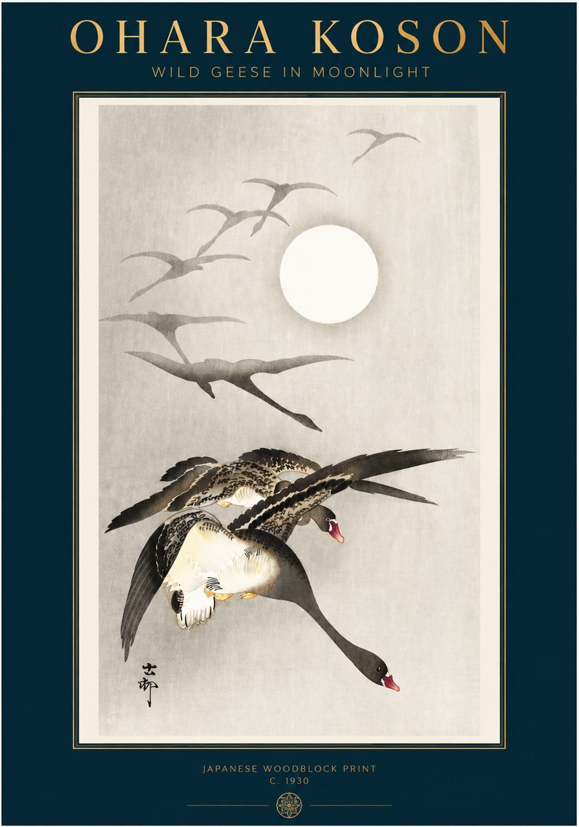 Ohara Koson Wild Geese in Moonlight I No3 - Póster