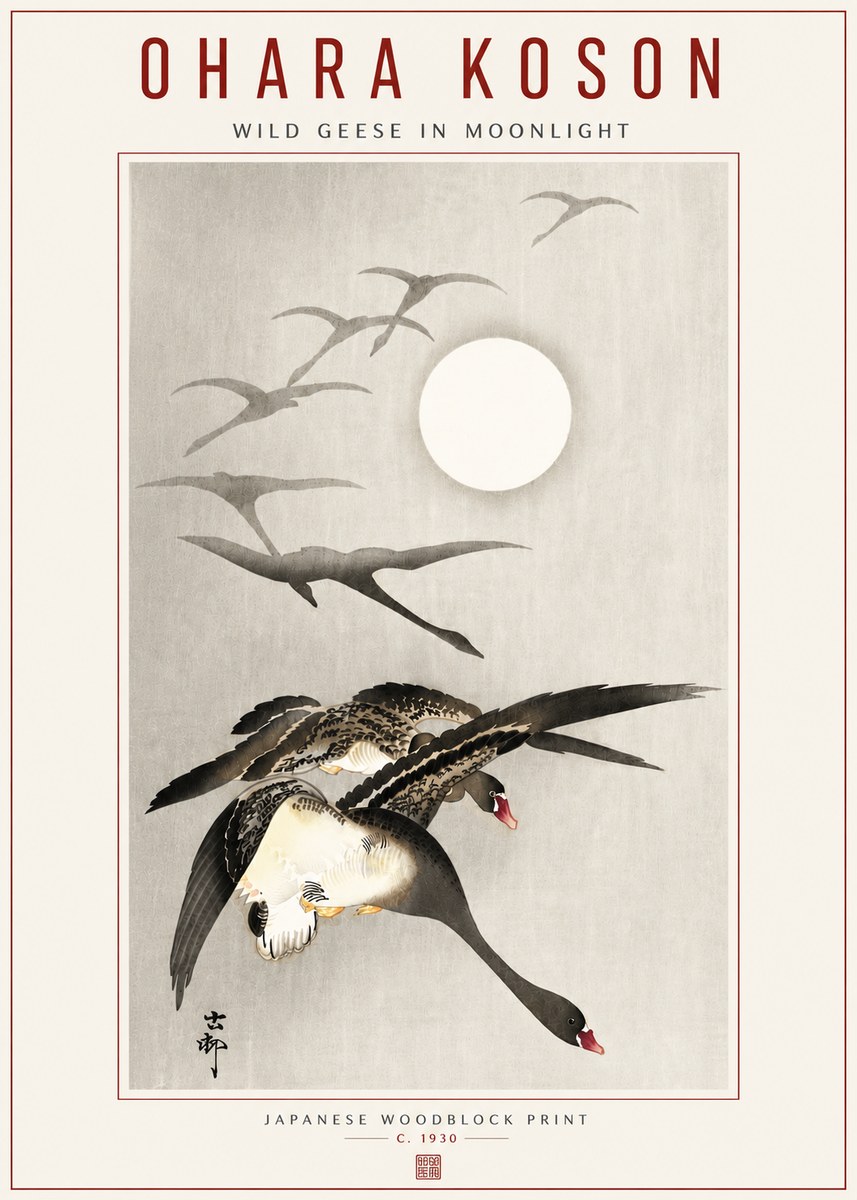 Ohara Koson Wild Geese in Moonlight I No5 - Póster