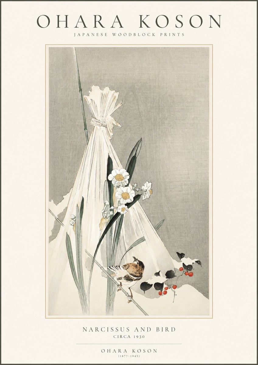 Ohara Koson Narcissus and Bird No1 - Póster