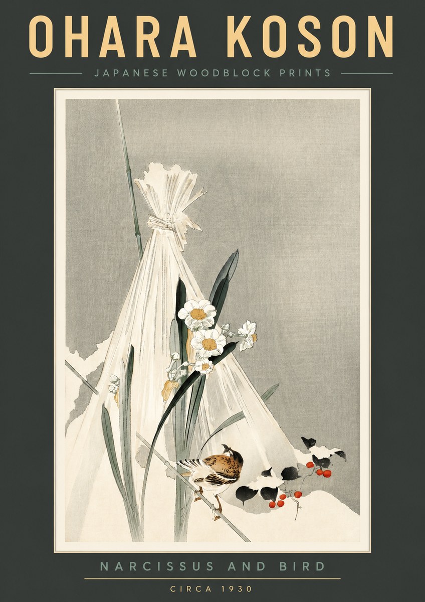 Ohara Koson Narcissus and Bird No2 - Póster
