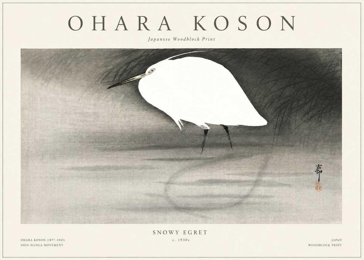 Ohara Koson Snowy Egret No1 - Póster