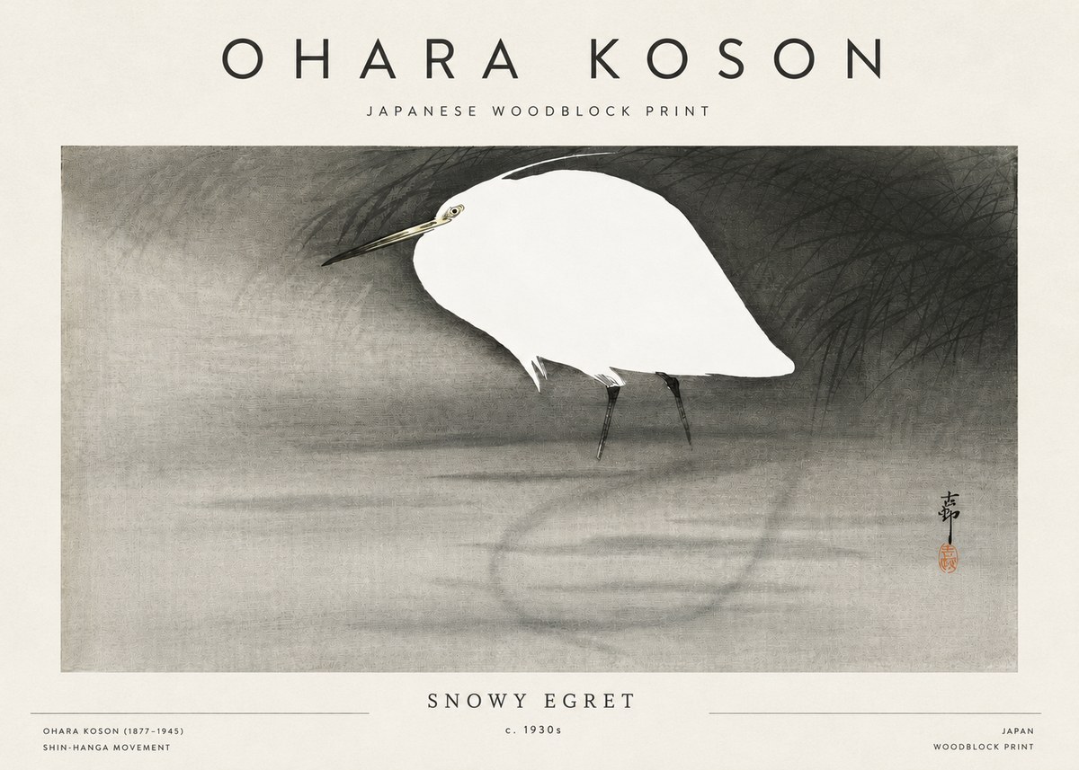 Ohara Koson Snowy Egret No3 - Póster