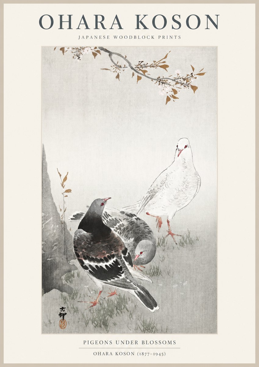 Ohara Koson Pigeons Under Blossoms No1 - Póster