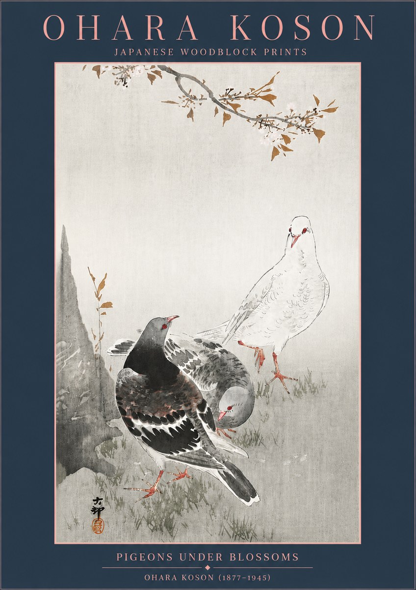 Ohara Koson Pigeons Under Blossoms No4 - Póster