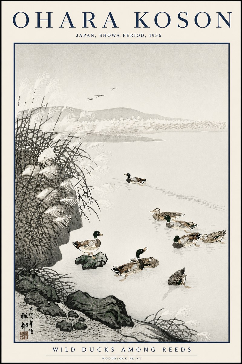 Ohara Koson Wild Ducks Among Reeds No3 - Póster