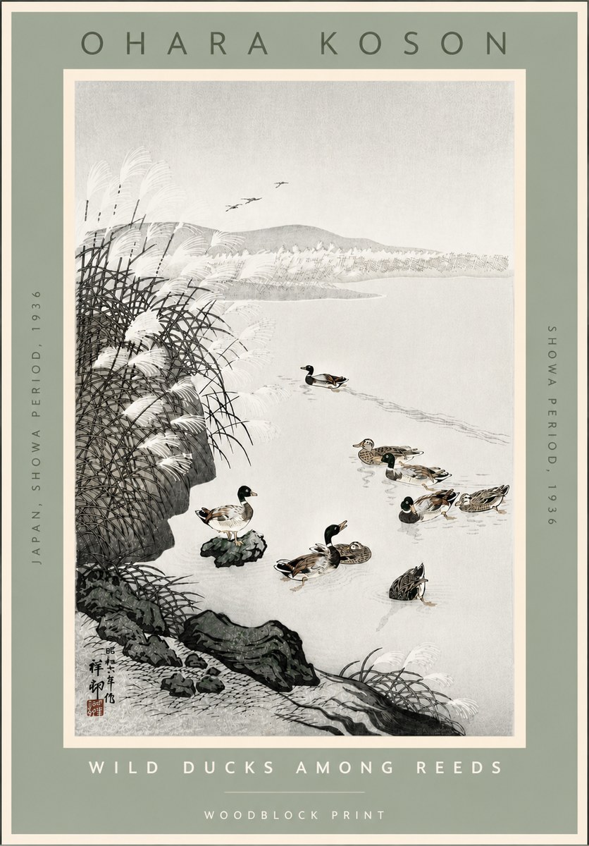 Ohara Koson Wild Ducks Among Reeds No4 - Póster