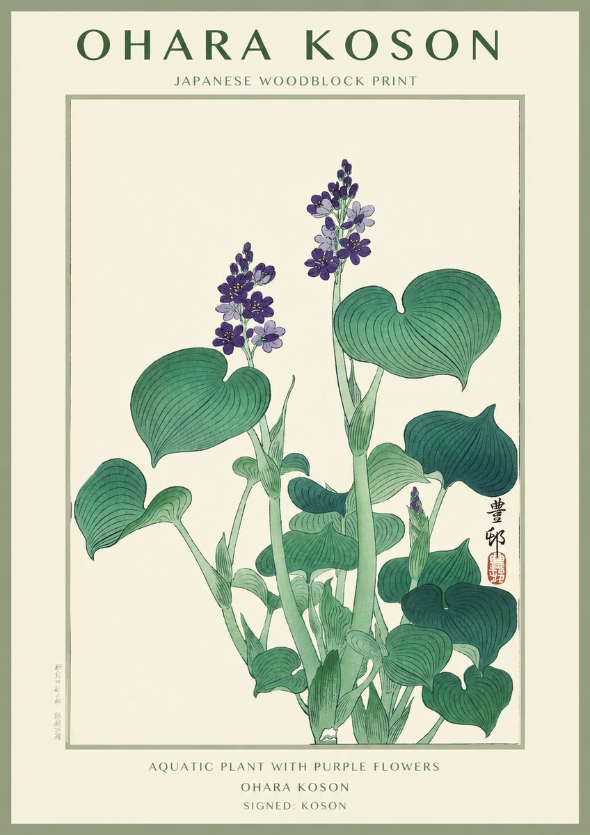 Ohara Koson Aquatic Plant with Purple Flowers No1 - Póster