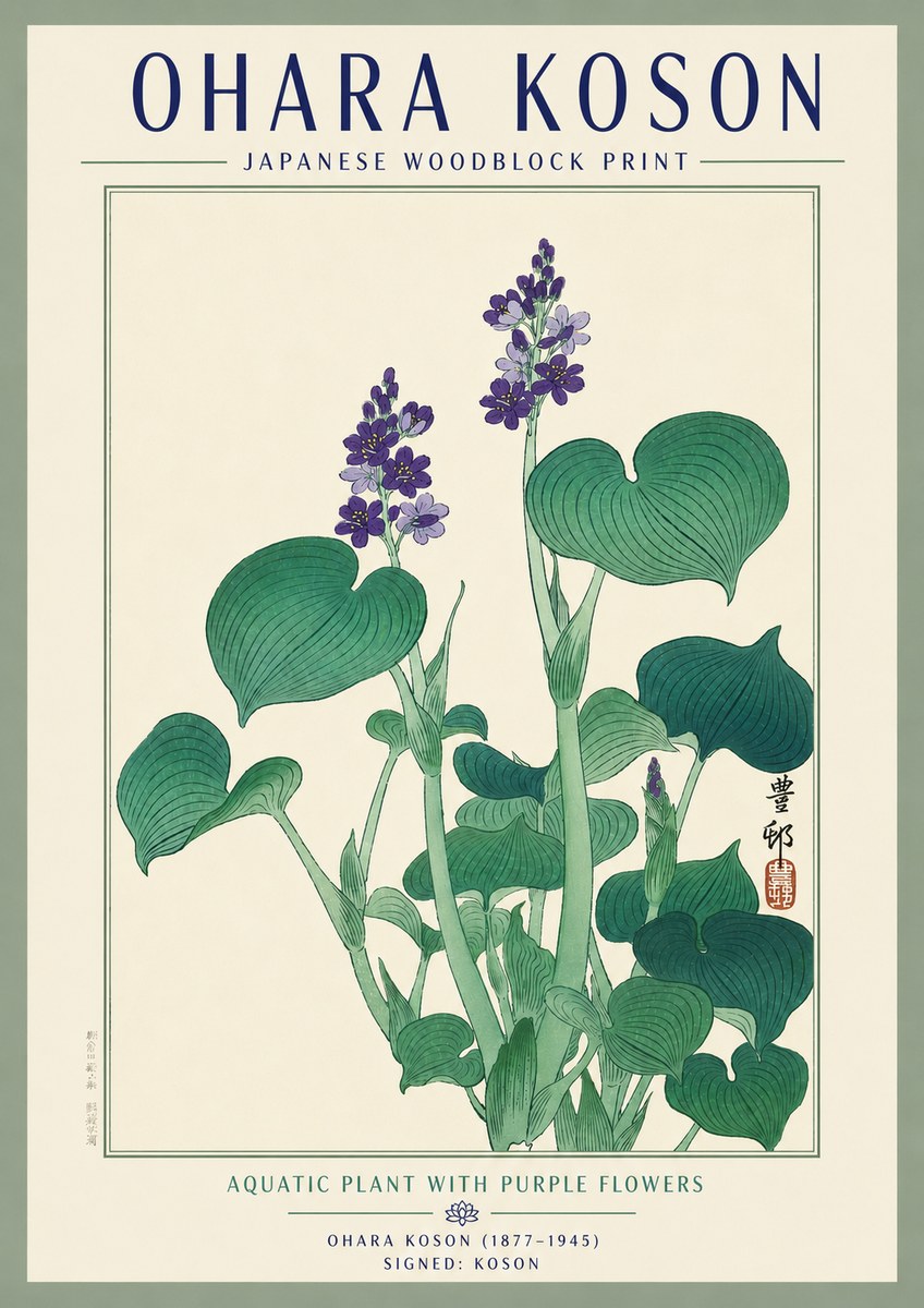 Ohara Koson Aquatic Plant with Purple Flowers No3 - Póster