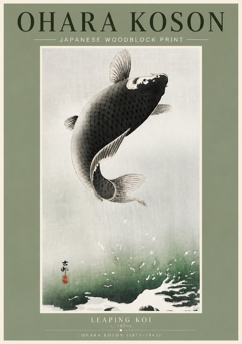 Ohara Koson Leaping Koi II No4 - Póster
