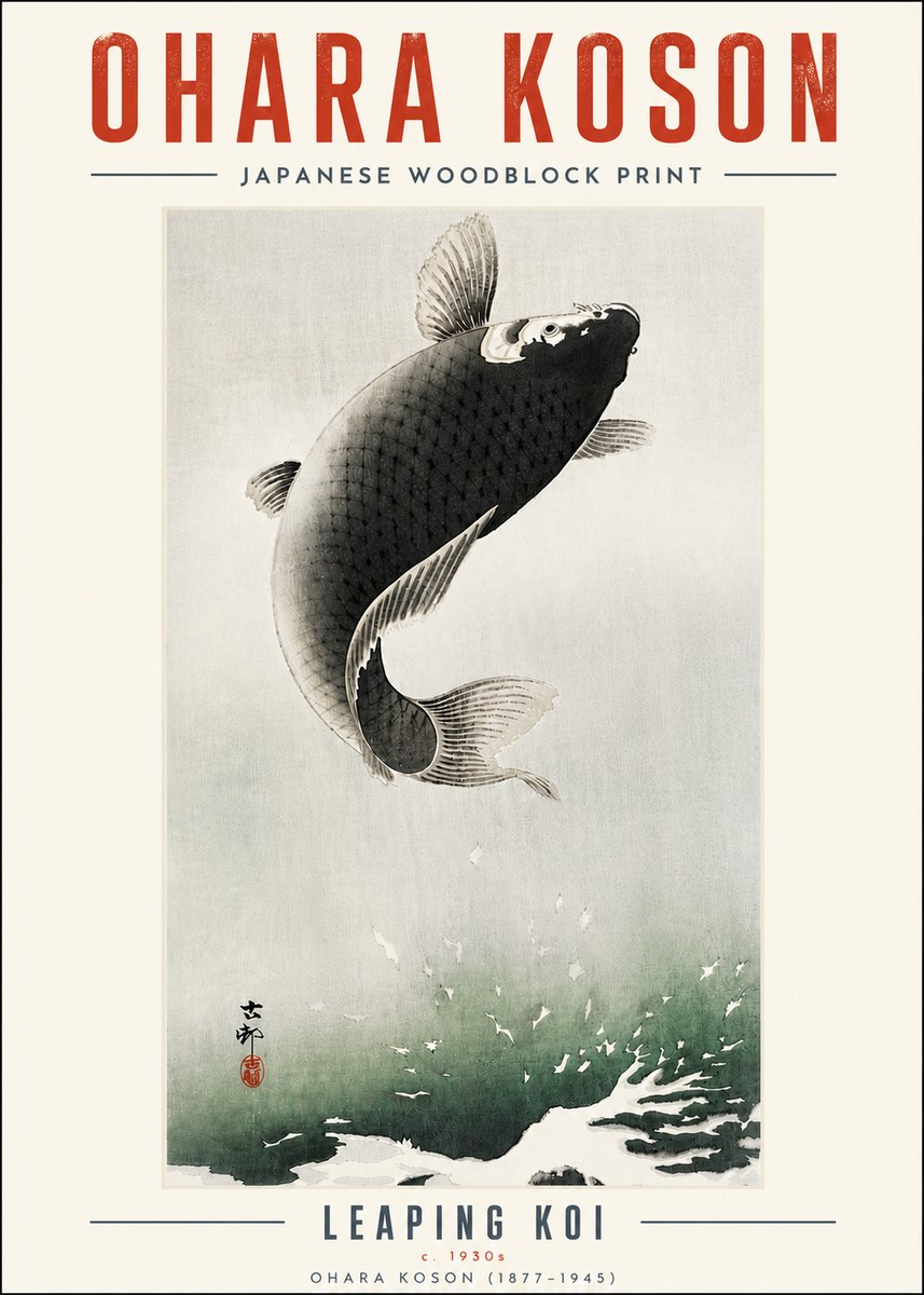 Ohara Koson Leaping Koi II No5 - Póster