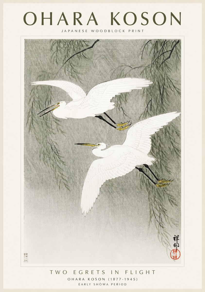 Ohara Koson Two Egrets in Flight No1 - Póster