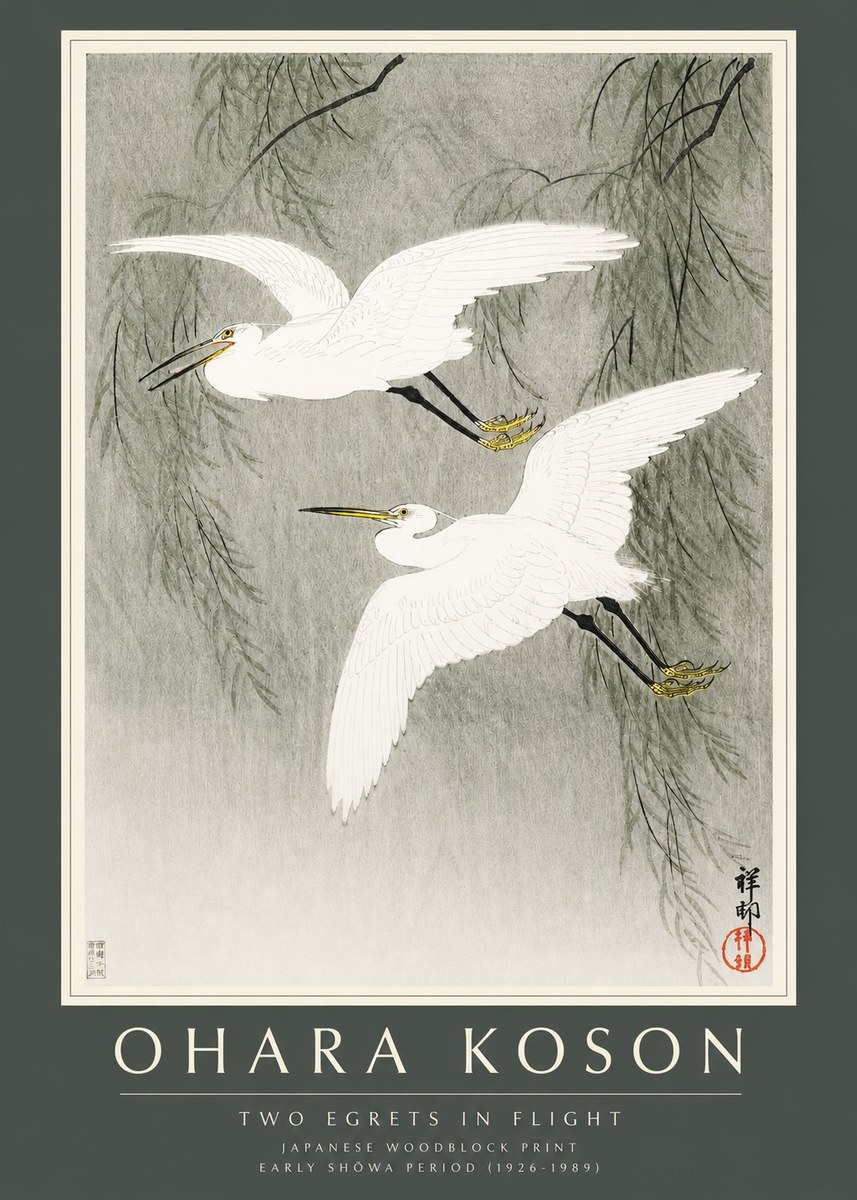 Ohara Koson Two Egrets in Flight No2 - Póster